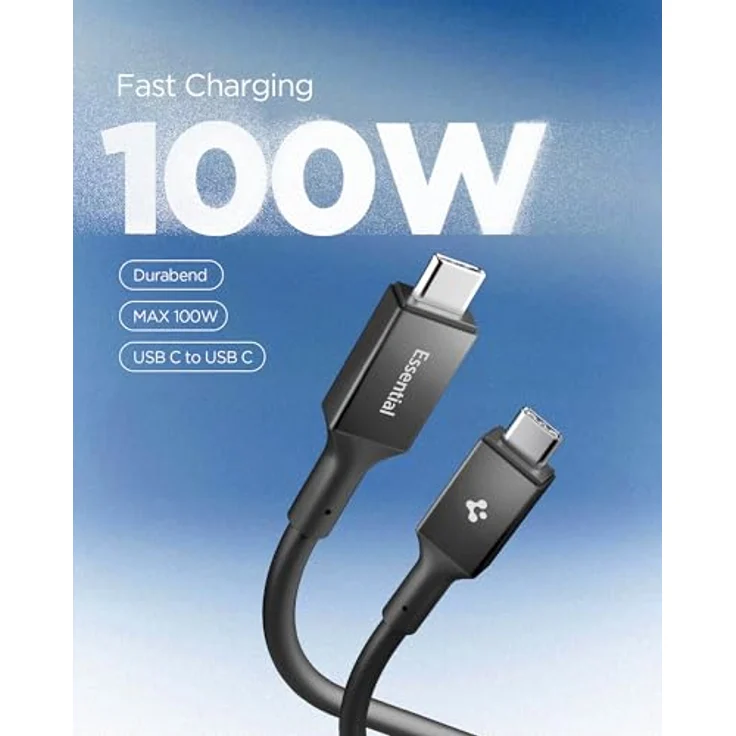 Spigen ACA09460, 2 m USB C Kabel, USB 3.2 Gen 1, 5 Gbit/s, Schwarz – Bild 2
