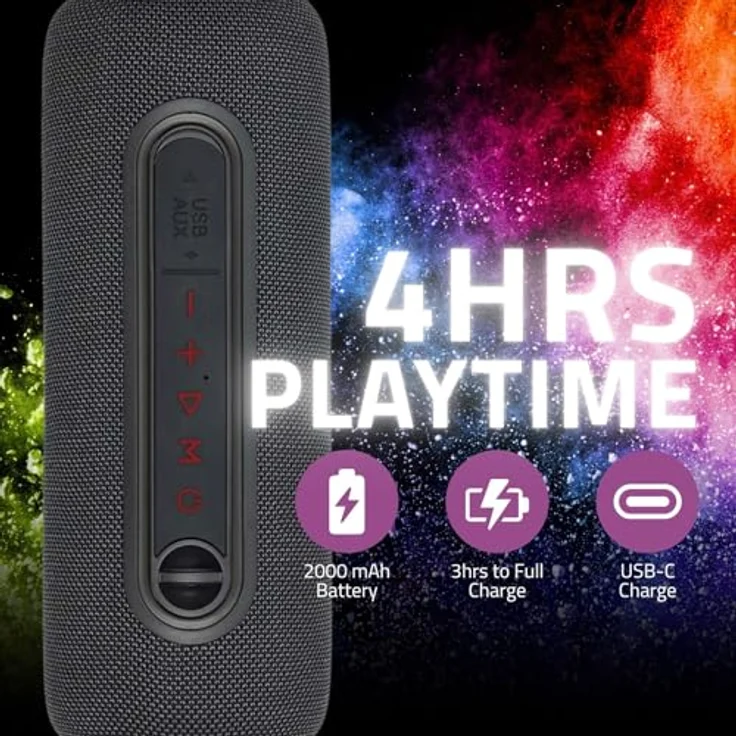 Nedis Bluetooth-Lautsprecher - max. Batteriespielzeit: 4 Std - Handgerät - 30 W - Stereo - Eingebaut, Schwarz – Bild 5