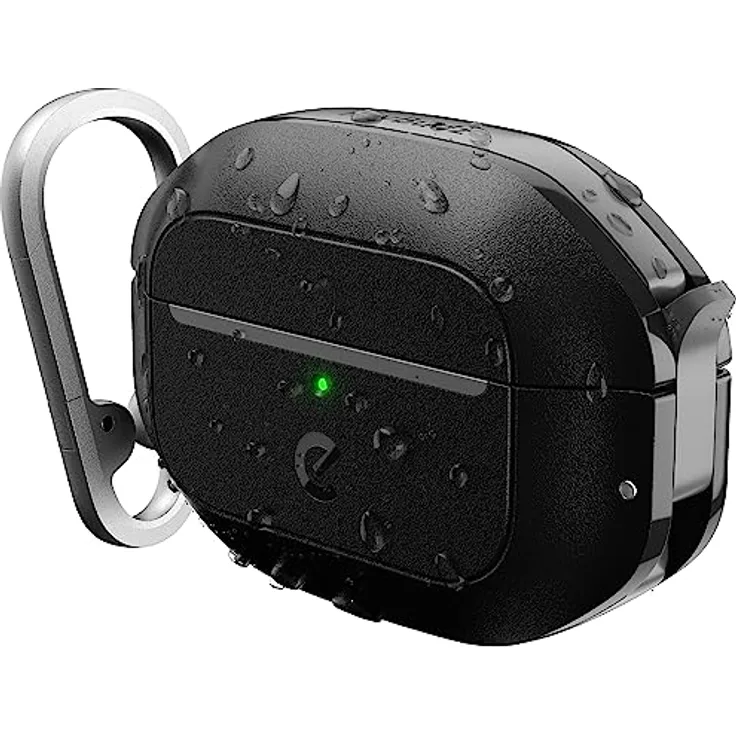 KeyBudz ElementProof für AirPods Pro 2 Case mit Schloss, vollständig wasserdichtes AirPods Pro Etui 2. Generation, robuster Schutz, Hartschalenhülle, Karabiner für AirPods Pro 1 & 2 - Schwarz