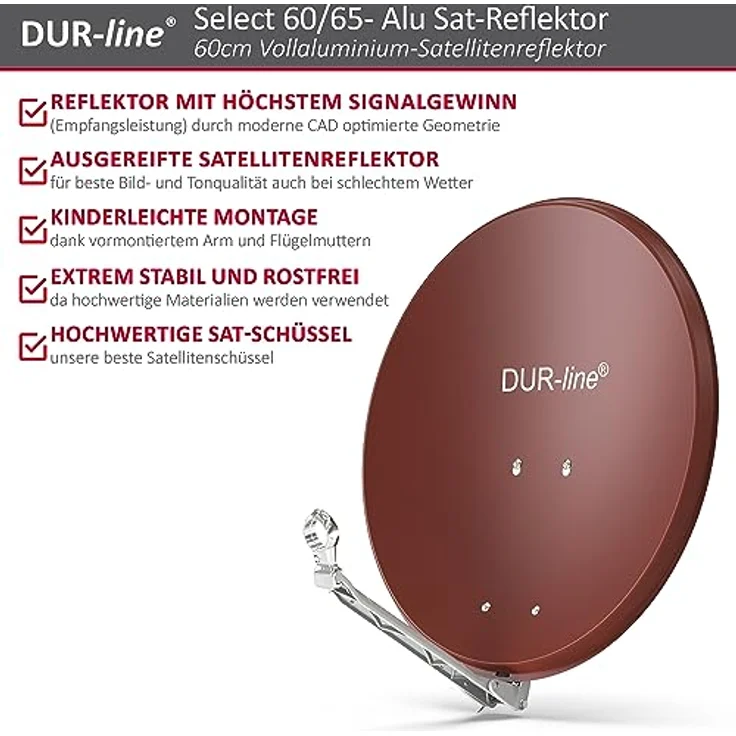 DUR-line Select 60/65cm Satellitenschüssel Alu ziegelrot – Bild 3