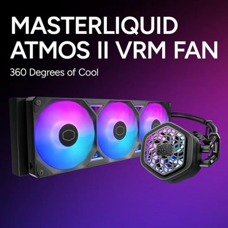 Cooler Master MasterLiquid 360 Atmos II VRM Fan, CPU Wasserkühler mit 280W TDP, 3x 120mm Lüfter, Schwarz – Bild 3