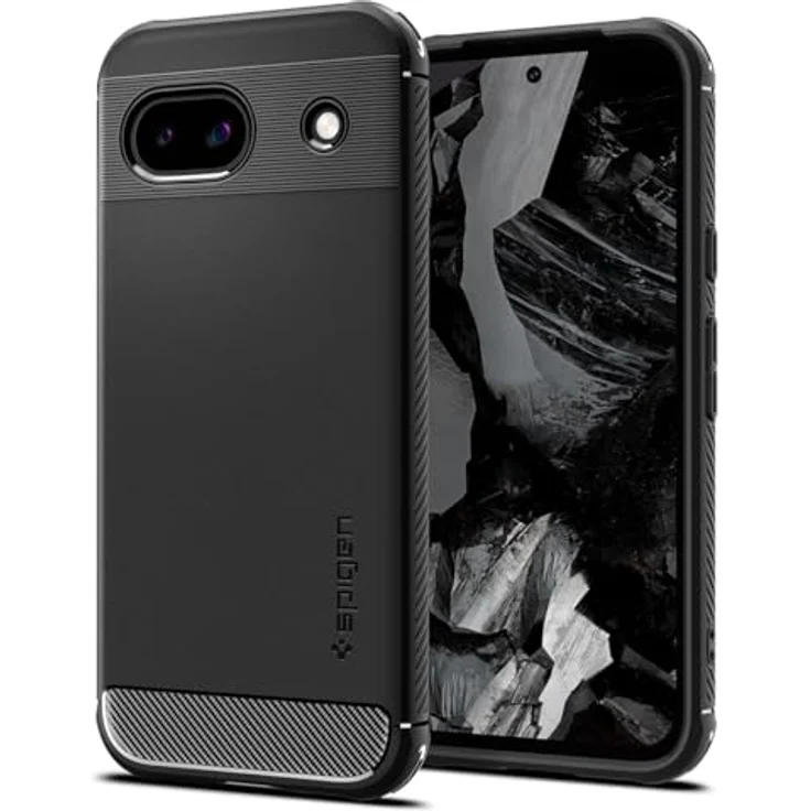 Spigen Rugged Armor Hülle Kompatibel mit Google Pixel 8a -Schwarz - TPU Hülle mit Karbon Look Prägung und Air Cushion Technologie – Bild 1