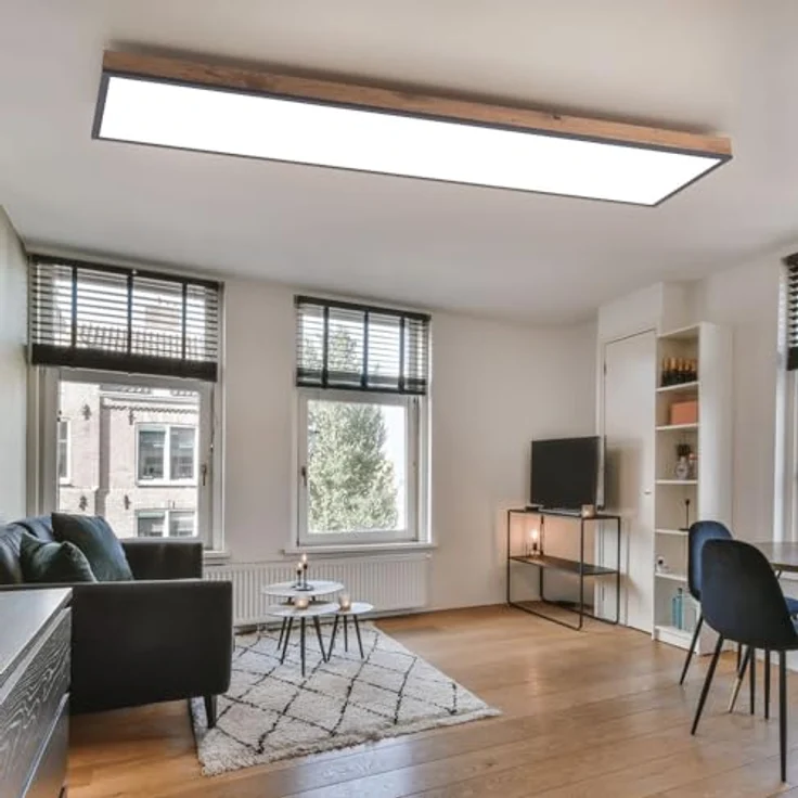 Globo LED Deckenleuchte Fernbedienung Deckenlampe Holzleuchte Wohnzimmerlampe CCT, Nachtlicht, Alu Holzoptik Graphit opal, 1x 36W 2250Lm warm-kaltweiß, L 120 cm - Preisvergleich – Bild 4