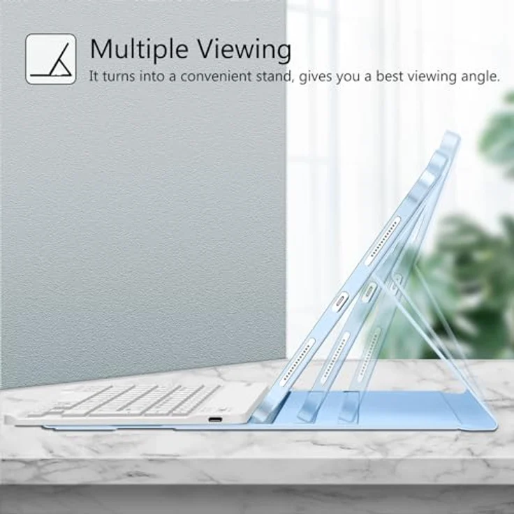 Fintie Tastatur Hülle für iPad Air 11 Zoll M2, iPad Air 6/5/4 (2024/2022/2020) 10,9 Zoll, Himmelblaue Schutzhülle mit Stifthalter und magnetisch abnehmbarer Keyboard – Bild 3