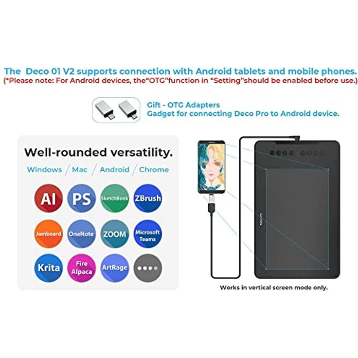 XP-PEN Deco01 V2 Grafiktabletten mit batteriefreiem Eingabestift, unterstützt Windows, Mac & Android – Bild 5
