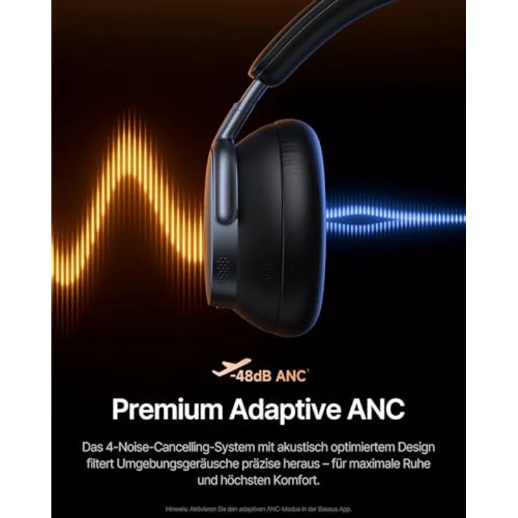 Baseus Inspire XH1, Over-Ear Kopfhörer mit Noise Cancelling -48 dB, Bose Sound, Cloud-Komfort, Dolby Audio, 100 Std. Spielzeit, Bluetooth 6.1, Schwarz – Bild 4
