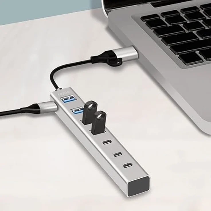 Logilink 076271 USB 3.2 Hub, 4 Ports USB-A und 3 Ports USB-C, Aluminium, Silber – Bild 3