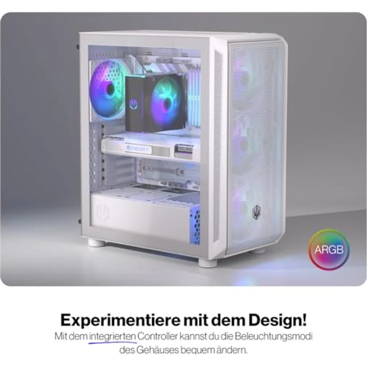 ENDORFY Arx 500 ARGB, Weißes Midi Tower PC-Gehäuse mit 4 ARGB-Lüftern und gehärtetem Glasfenster – Bild 2