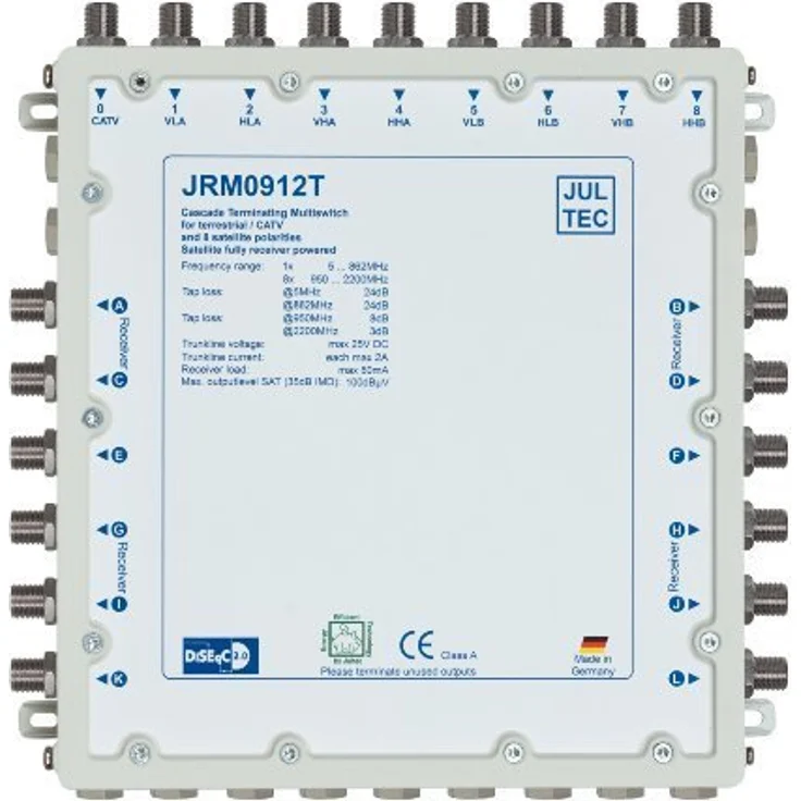 JULTEC JRM0912T, 2 Satelliten Multischalter 9/12 für bis zu 12 Teilnehmer, receivergespeist ohne Stromanschluss, Druckgussgehäuse, neueste Generation – Bild 1