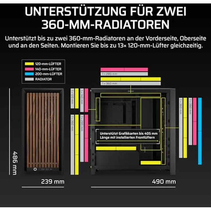 Corsair FRAME 4000D RS, Midi-Tower Gaming Gehäuse für E-ATX mit gehärtetem Glas-Seitenteil, Schwarz-Walnuss – Bild 6
