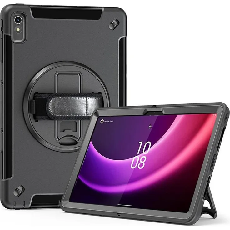 eSTUFF OHIO Defender Case für Lenovo TAB, schockfeste Tablet Hülle mit 360° drehbarem Ständer, Handgurt und Schultergurt, schwarz