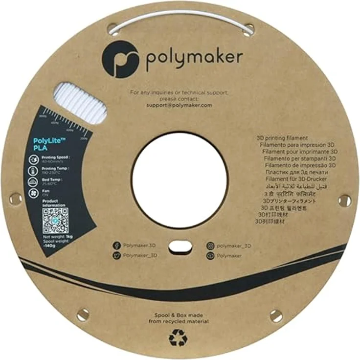 Polymaker PolyLite PLA, 1.75mm 3D-Druckmaterial, 1kg, Cold White, Jam-Free Technologie und hohe Wärmebeständigkeit bis 140˚C – Bild 4