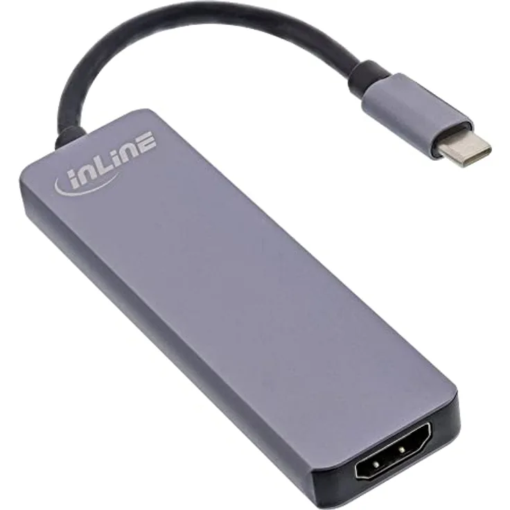InLine® Multifunktions-Hub USB 3.2 Gen.1, 2X USB-A 5Gb/s + HDMI 4K/30Hz + Cardreader, Aluminium, grau