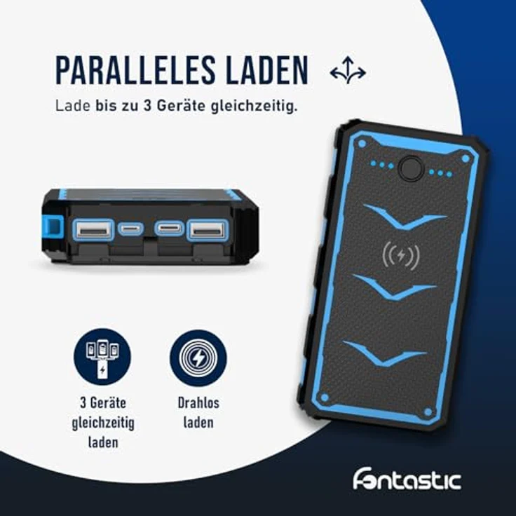 FONTASTIC „Xora 20Q“ Solar Powerbank 20000mAh, Schnellladefunktion mit 2x USB-A FC und 1x USB-C PD, IPX4 Outdoor Solar-Ladegerät für Handy – Bild 3