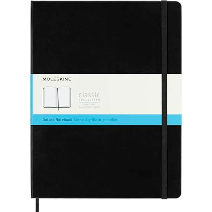 Moleskine XL Notizbuch, Punktraster, schwarz, mit abgerundeten Ecken und erweiterbarer Innentasche