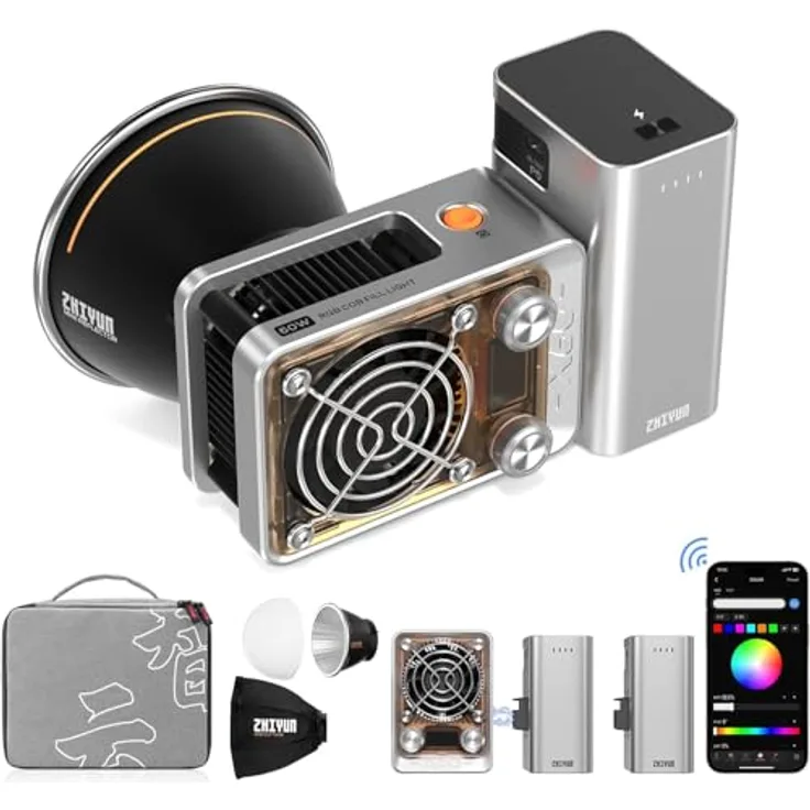 ZHIYUN RGB Videolicht Molus X60 RGB Pro [Official] 60W mit 2 * Akku 2550mAh, COB LED Videoleuchte, Video/Foto Kamera Licht mit 2010 Lux/ 2700~6500K/ CRI 95/ TLCI 98/ Bluetooth/ 15 Effekte, 319g