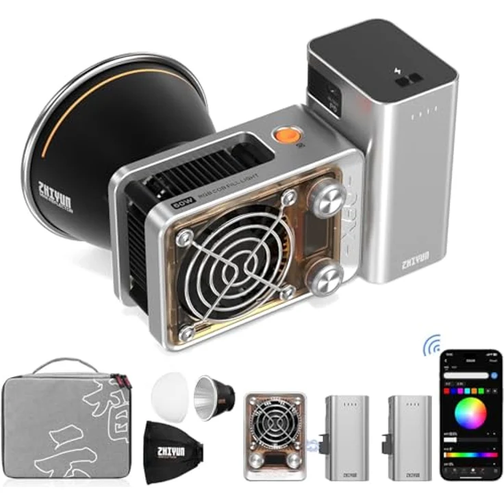 ZHIYUN RGB Videolicht Molus X60 RGB Pro [Official] 60W mit 2 * Akku 2550mAh, COB LED Videoleuchte, Video/Foto Kamera Licht mit 2010 Lux/ 2700~6500K/ CRI 95/ TLCI 98/ Bluetooth/ 15 Effekte, 319g – Bild 1