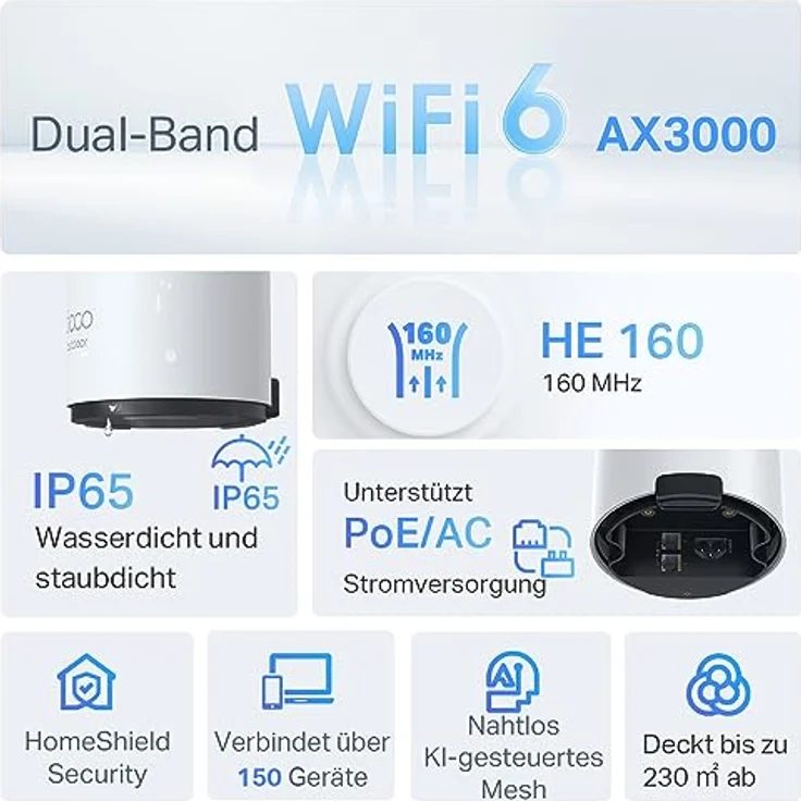 TP-Link Deco X50-Outdoor Wi-Fi 6 Mesh WLAN Set(1 Pack), AX3000 Dualband Router &Repeater (Reichweite bis zu 230m²,unterstützt 802.at PoE, ideal für den Außenbereich, WPA3) weiß – Bild 2