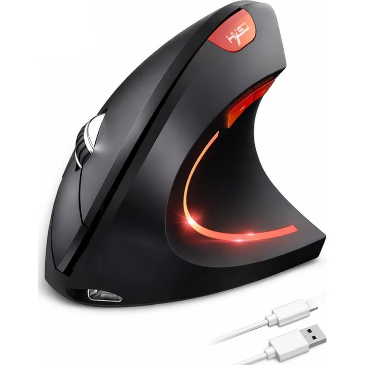 RUHE Ergonomische Vertikale Maus, Kabellos mit Bluetooth 5.1 & RGB-Hintergrundbeleuchtung, 2400 DPI, Schwarz/Grau