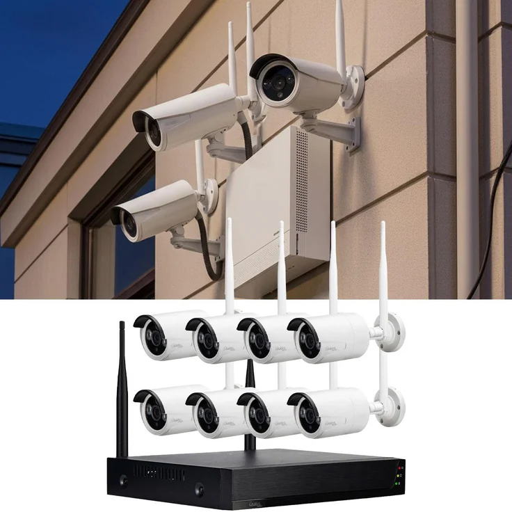 Casativo Profi Funk-Überwachungssystem, 8 QHD-2K Kameras mit Nachtsicht, wetterfest - IP66, Tuya App mit Live-Zugriff