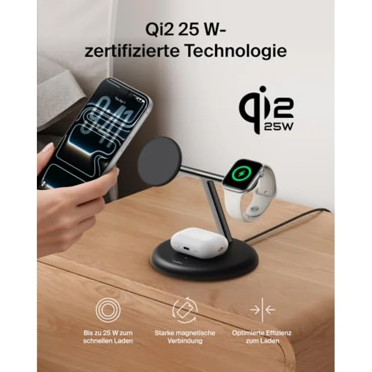 Belkin UltraCharge 3-in-1 Wireless Charging Stand, Qi2, 25 Watt, Schwarz – Bild 5