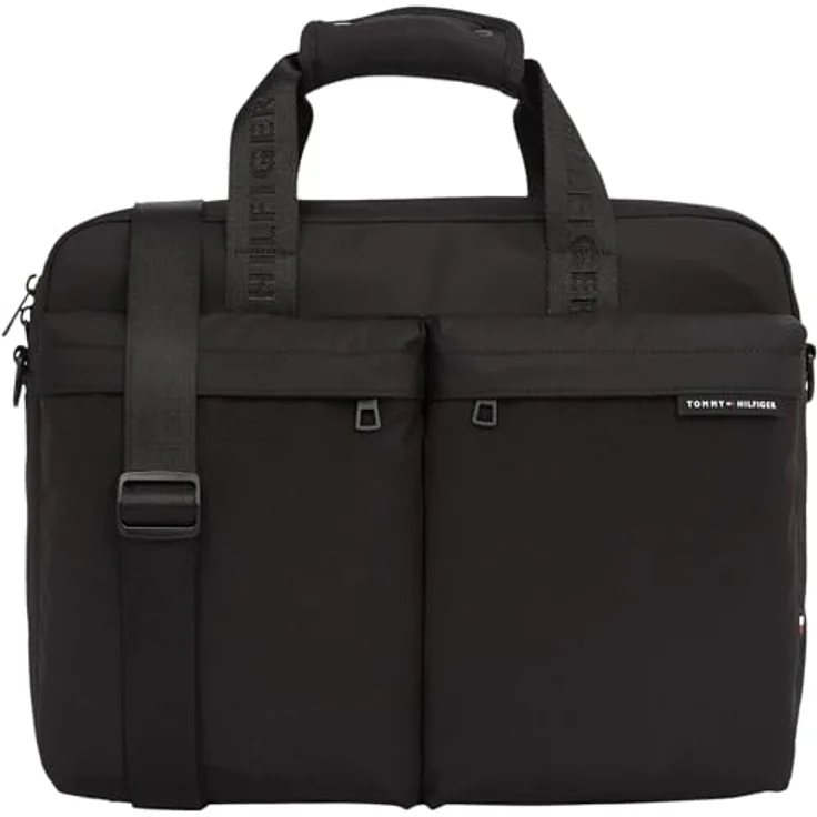 Tommy Hilfiger TH ELEMENT REPREVE COMPUTER BAG, Laptoptasche für Herren, Umhängetasche in Schwarz, mit Reißverschluss und verstellbarem Schulterriemen – Bild 1