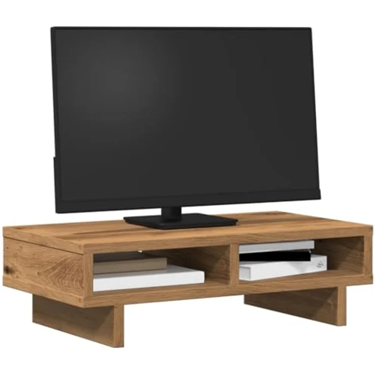 vidaXL Monitorständer Artisan-Eiche, 50x27x15 cm, Holzwerkstoff mit 2 Fächern, max. 25 kg Belastbarkeit – Bild 3