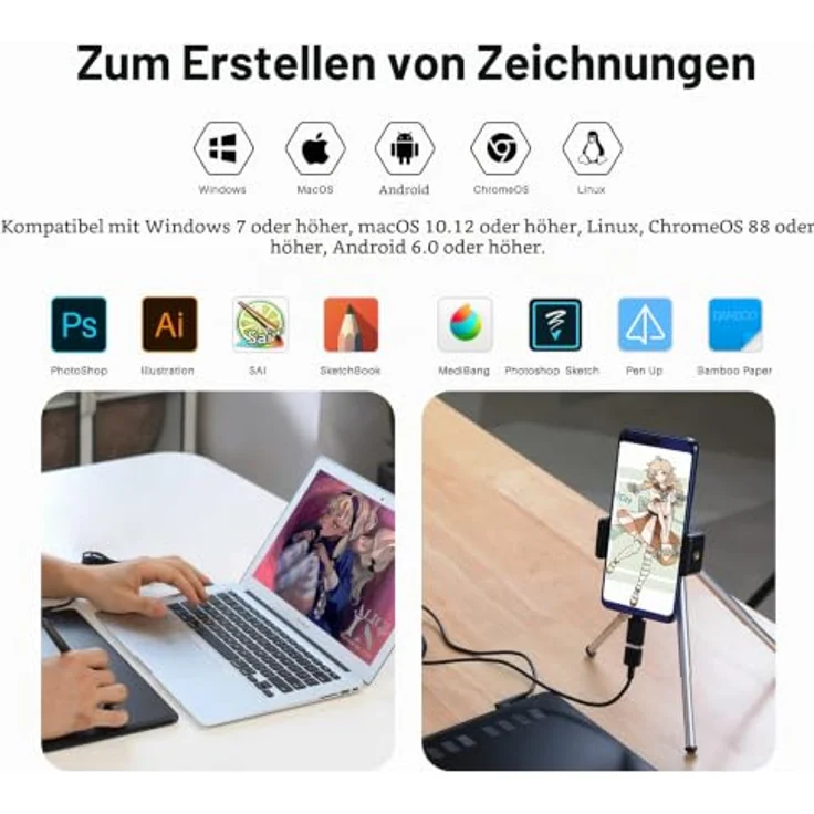 HUION H950P, Grafiktablett, kabelgebunden, 5080 lpi, 220 x 137 mm, USB, Schwarz – Bild 7