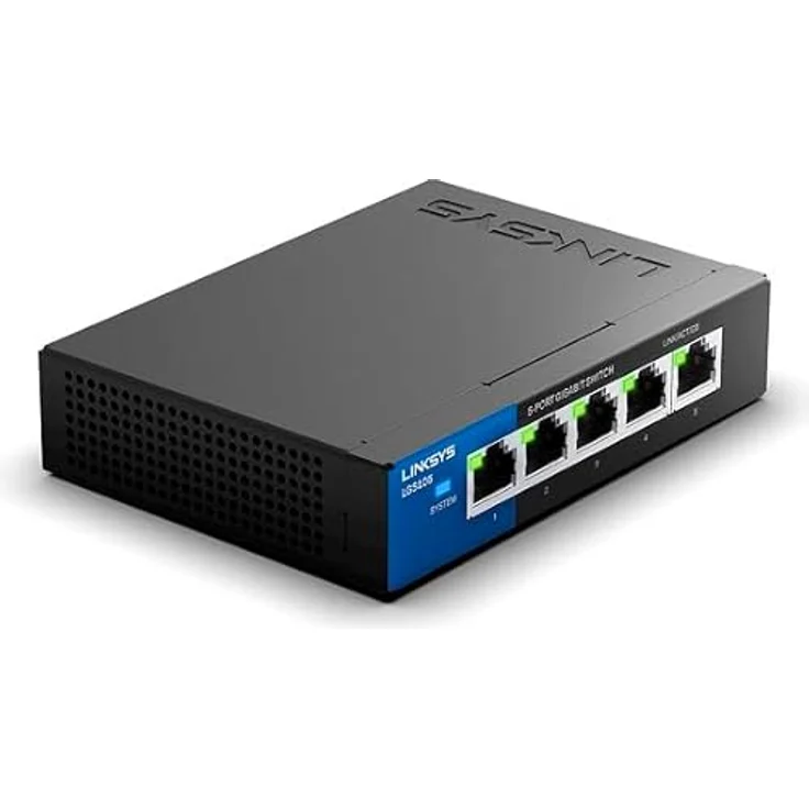 Linksys LGS105-EU 5-Port Unmanaged Gigabit Netzwerk Switch (Lüfterlos, Auto Sensing, Energiesparfunktion) schwarz – Bild 2