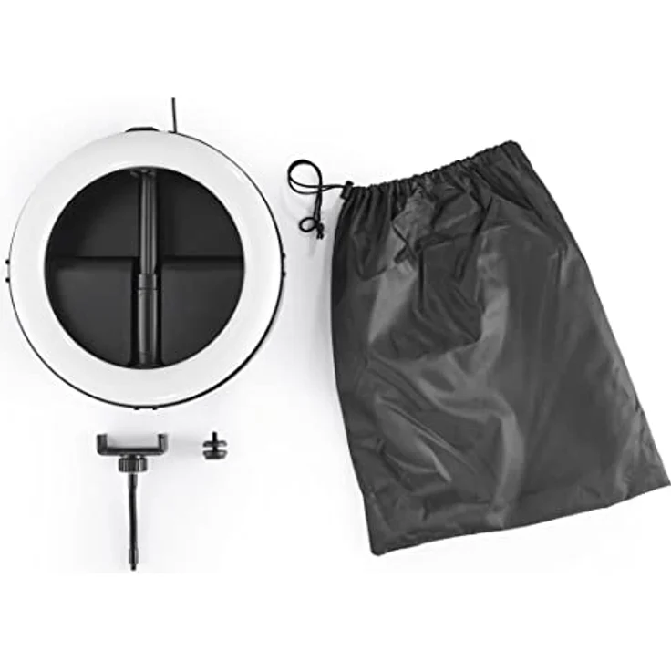 Hama LED Ringlicht mit Stativ Handy faltbar (10,2“ Ringleuchte, 26,5 cm Durchmesser, Tisch Stativ für die Kamera, ausziehbar bis 138 cm, dimmbares LED Tischringlicht, zum Einklappen) schwarz – Bild 5