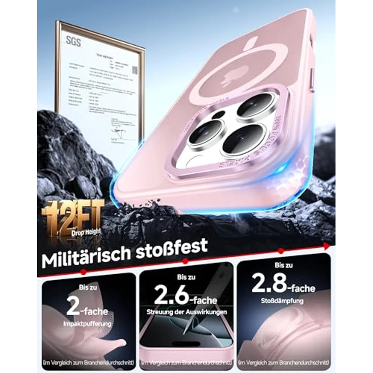 LeYi Hülle für iPhone 16 Pro, MagSafe kompatibel, Militärschutz, stoßfest mit 2 Schutzglas, rosa, anti-rutsch, kratzfest, dünn – Bild 4