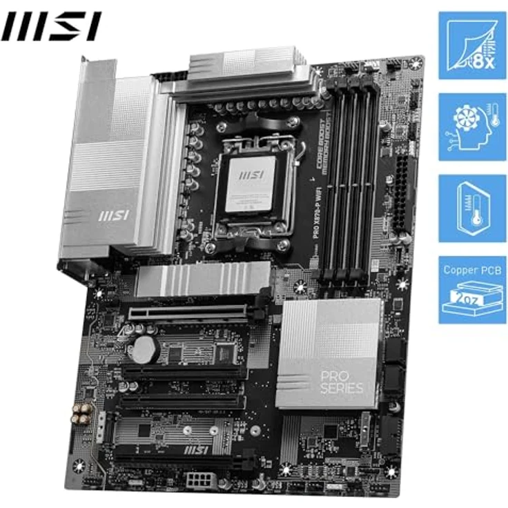 MSI PRO X870-P WiFi Mainboard, ATX - Unterstützt AMD Ryzen 9000/8000/7000 Prozessoren, AM5-60A SPS VR M, DDR5 Memory Boost (8200+ MT/s OC), PCIe 5.0 x16 & 4.0 x16, M.2 Gen5, Wi-Fi 7, 5G LAN, Schwarz – Bild 4