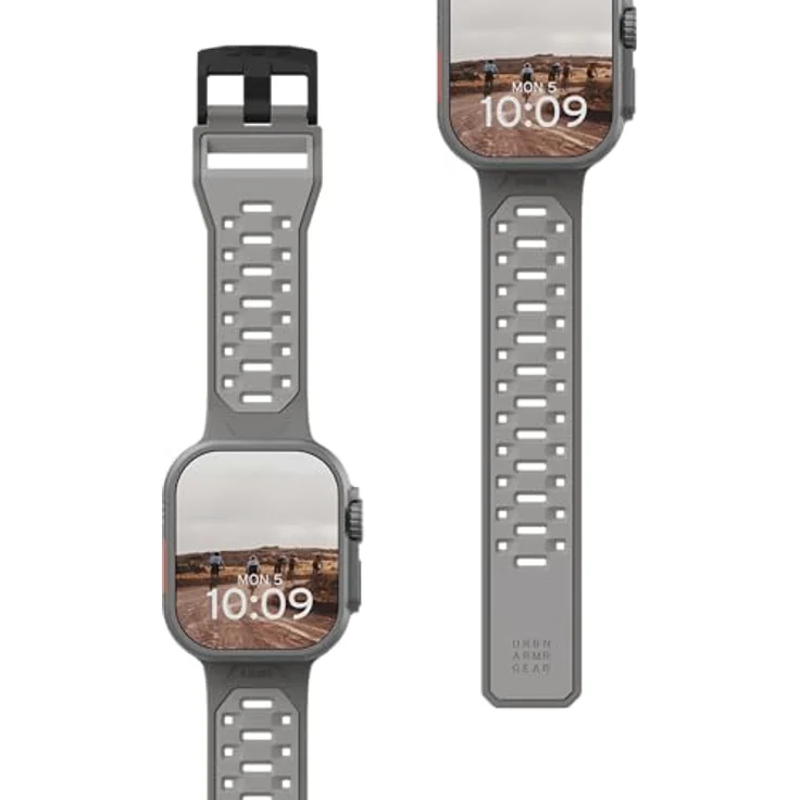 URBAN ARMOR GEAR Civilian Armband für Apple Watch Ultra / Ultra 2 / 45mm / 44mm / 42mm (Series 1-9, weich, antibakterielles Silikon, Edelstahlverschluss, titan) – Bild 1