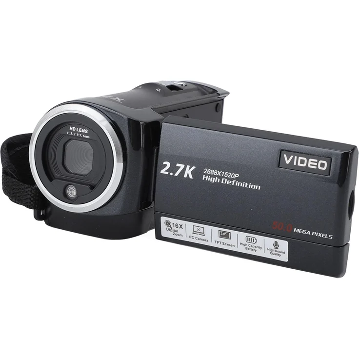 Lixada 2,7K Camcorder, professionelle HD Vlogging-Kamera mit 56 MP, 2,8-Zoll-Display und 16-fachem digitalem Zoom