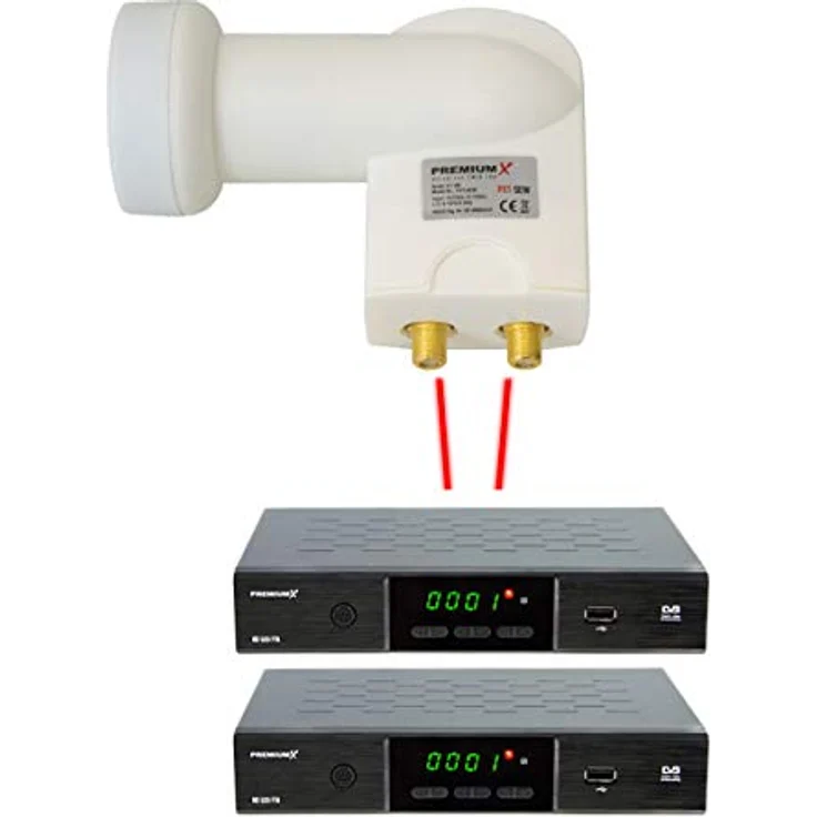 Premium X Twin LNB weiß SAT Direktanschluss 2 Teilnehmer Satellit TV Signalumsetzer DVB-S2 HD 4K inkl. 4X F-Stecker – Bild 2