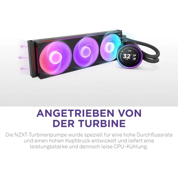 NZXT Kraken Elite 360 RGB - AIO CPU-Flüssigkeitskühler - 360-mm-Radiator - F360 RGB Core-Lüfter - Anpassbares 2,72"-IPS LCD - Turbine Pump - Intel LGA 1700, 1200/115X, 1851 - AMD AM5, AM4 - Schwarz – Bild 2