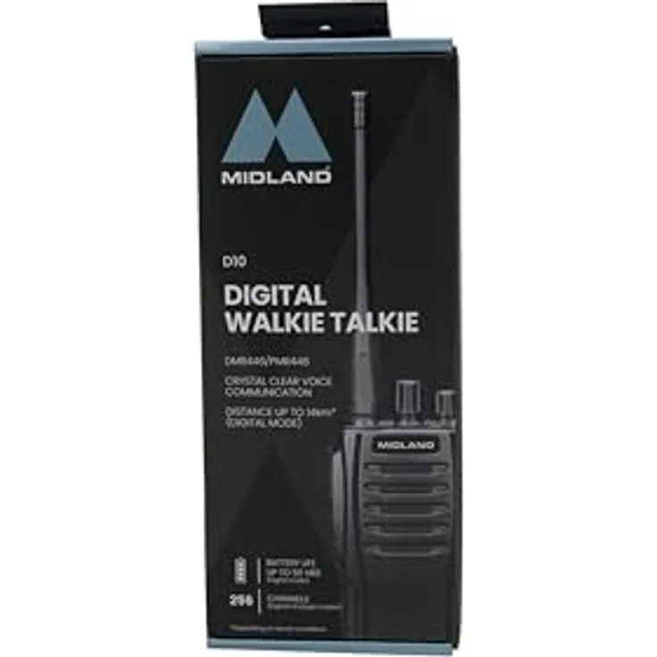 Midland D10 Digitales DMR446 Funkgerät, PMR-Handfunkgerät mit Dual Mode, 50 Stunden Akkulaufzeit, 14 km Reichweite, kristallklarem Ton