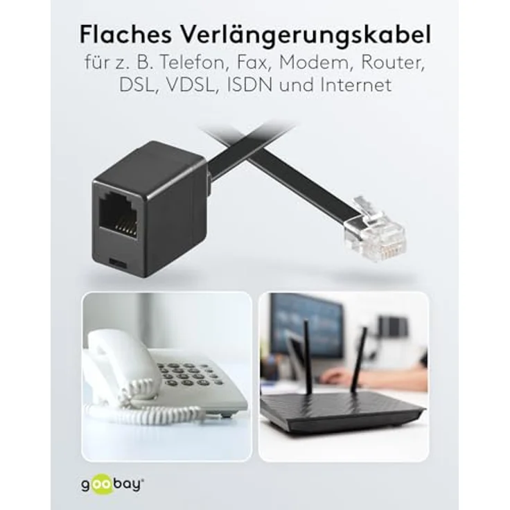 Goobay 68261 Modularverlängerungskabel, RJ12-Stecker (6P6C) > RJ12-Buchse (6P6C), 10m, schwarz – Bild 6