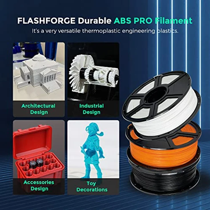 FLASHFORGE ABS PRO 3D-Drucker-Filament, robuste und hitzebeständige Materialien, 1kg Spule, Maßgenauigkeit +/- 0,02 mm, weiß – Bild 2