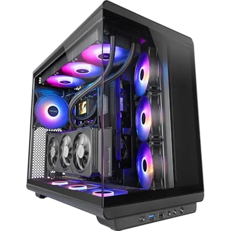 Mars Gaming MC-REV, ATX Gaming-Gehäuse mit doppelt gehärtetem Glas, 3x 12cm ARGB-Lüfter, vertikaler GPU-Einbau, Unterstützung für 360mm Flüssigkeitskühlung, Schwarz – Bild 1