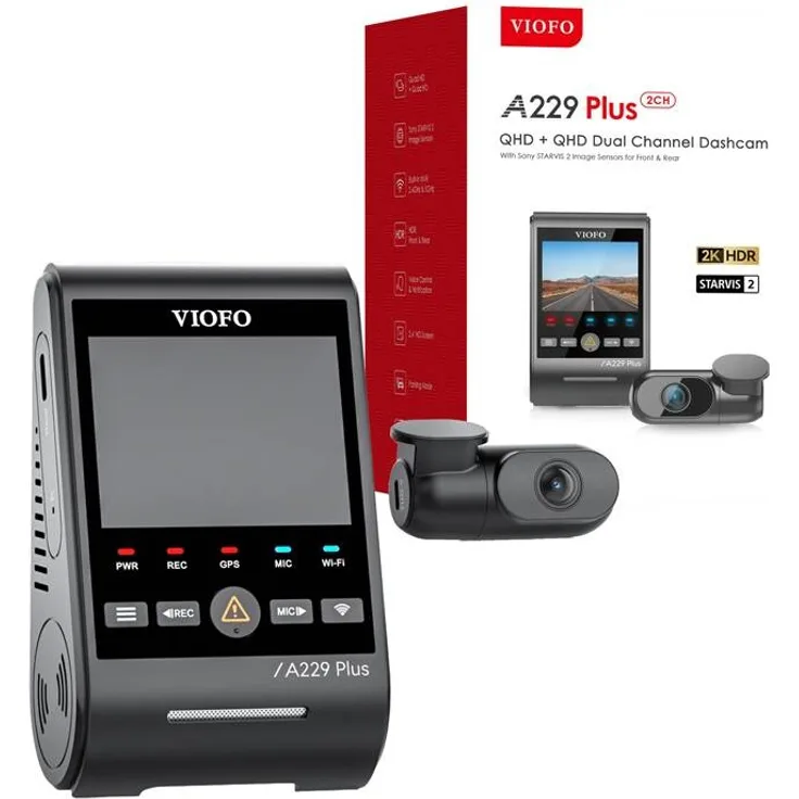 VIOFO A229 PLUS 2CH, 2K Dashcam mit Dual Sony STARVIS 2 Sensoren, WiFi, GPS, Sprachsteuerung, Schwarz
