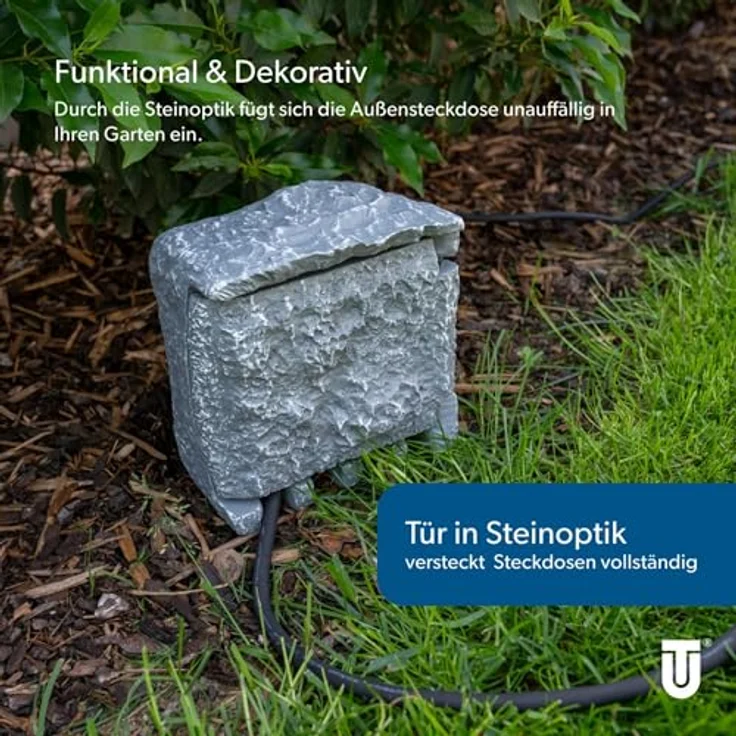 UNITEC Steckdosenverteiler für den Garten in Steinoptik, Gartensteckdose, Außensteckdose, IP 44, 4 Steckdosen Würfel – Bild 11