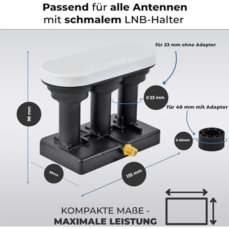 PremiumX Triple Monoblock LNB, Single für 1 Teilnehmer, 4K Full HD, Wetterschutz, kompatibel mit Astra 19,2° E, Eutelsat 16° und Hotbird 13°, Schwarz – Bild 4