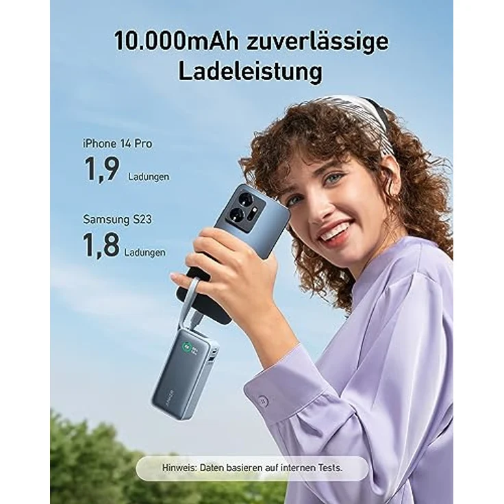 Anker Nano Powerbank,10.000mAh Powerbank mit eingebautem USB-C Kabel, PD 30W Höchstleistung mit 1x USB-C, 1x USB-A, kompatibel mit iPhone 15/14 Serie, MacBook, Galaxy, iPad, AirPods und mehr(Schwarz) – Bild 4