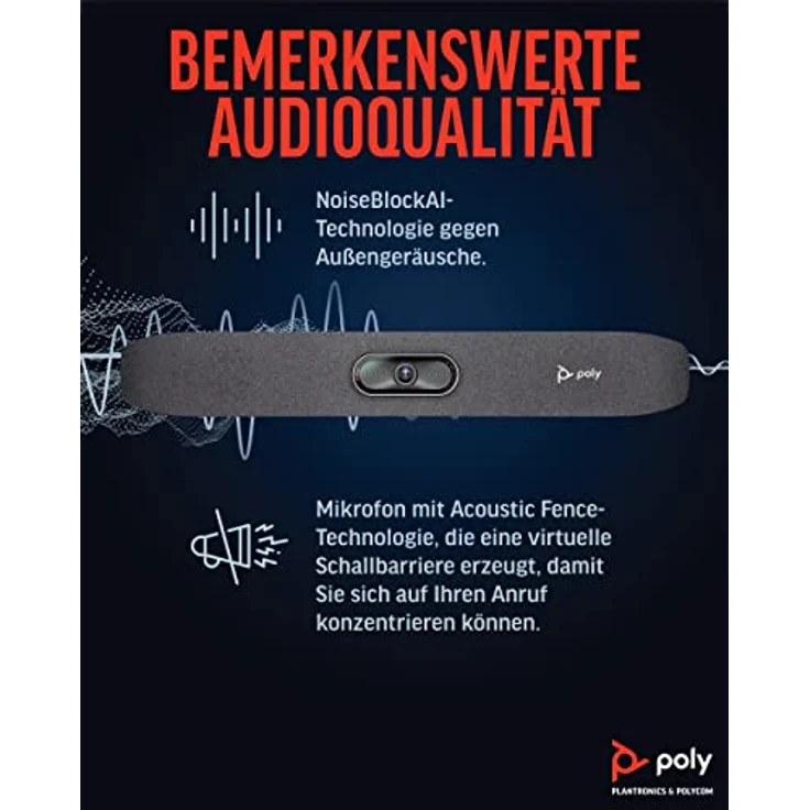 Poly Studio R30 – 4K-Videokonferenzsystem (Plantronics) – Kamera, Mikrofon & Lautsprecher für kleine Räume – Moderatoren-Tracking, NoiseBlockAI, Sprecher-Framing – Plug & Play, Kompatibel: Teams, Zoom – Bild 5