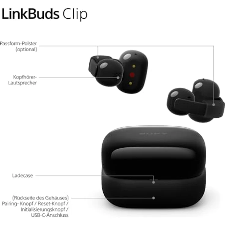 Sony LinkBuds Clip, Kabellose Kopfhörer mit 9 Stunden Akkulaufzeit, Schwarz, mit DSEE-Technologie und KI-Rauschunterdrückung – Bild 11