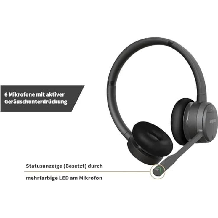 GEQUDIO GC-4 DECT und Bluetooth Dual Headset mit Active Noise-Cancelling und hybrider Geräuschunterdrückung, 2-Ohr mit Basisstation - kabellos am Unify OpenStage OpenScape und PC – Bild 3