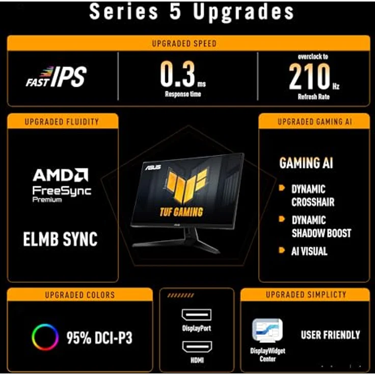 ASUS TUF Gaming VG27AQ5A, 27 Zoll WQHD Monitor mit 210 Hz, 0.3ms GtG, FreeSync, ELMB-Sync, HDR10, Fast-IPS Panel, DisplayPort, HDMI, USB-Hub, Lautsprecher – Bild 2