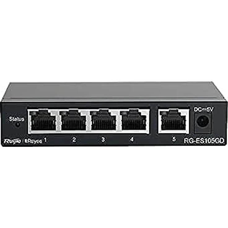 Ruijie 5-Port Gigabit unmanaged Switch, RJ45 Ports mit 1000 Mbit/s, robustes Stahlgehäuse