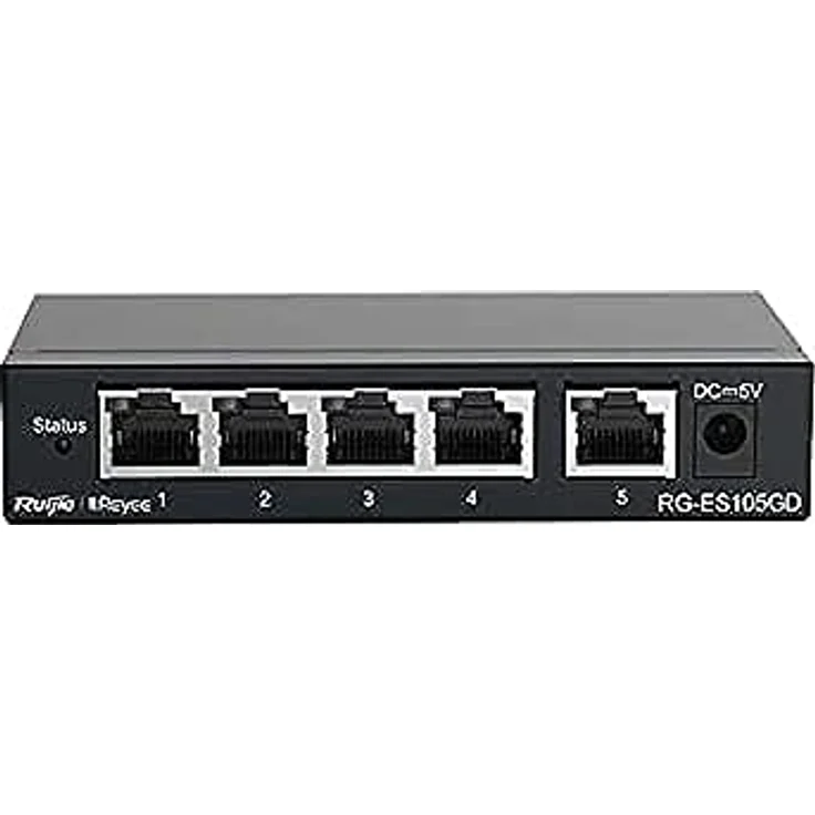 Ruijie 5-Port Gigabit unmanaged Switch, RJ45 Ports mit 1000 Mbit/s, robustes Stahlgehäuse – Bild 1